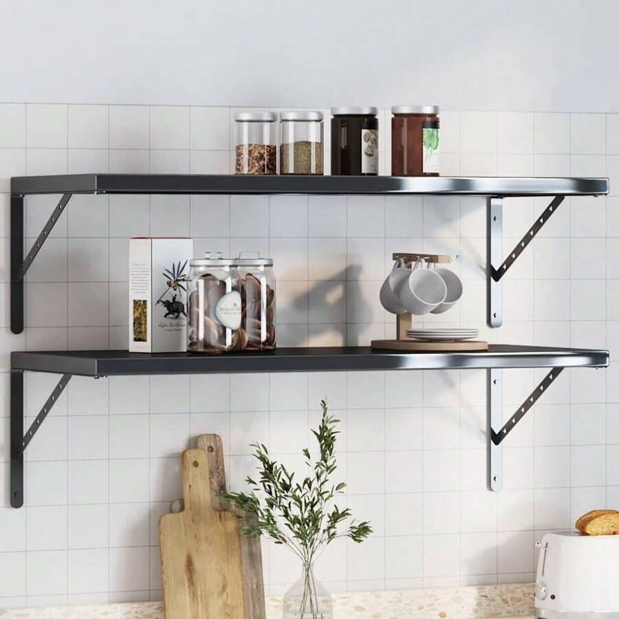 Soportes para estantes, 4 piezas, 40x2,5x25 cm, acero inoxidable negro - 1PC - Ver 1