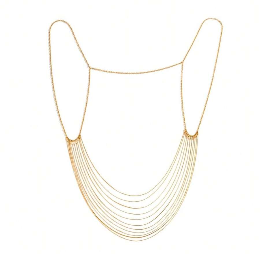 Summer Multi-Layer Metal Harness Tassel Shoulder & Bikini Beach Bra Bridal Wedding Necklace For Women - 金色 - 查看 1