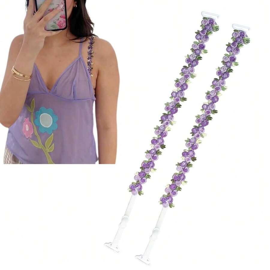 [Free Shipping]Decorative Bra Straps,Removable Invisible Floral Bra Straps Replacement For Bra,Shoulder Straps For Tops Dress - 紫色 - 查看 1