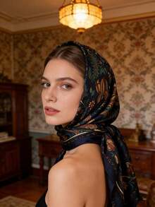 1件装女士波西米亚风仿丝斜纹围巾头带，适合日常佩戴 - 多色-斜紋綢 - 查看 3