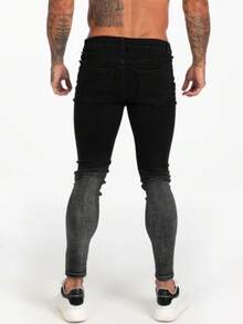 1pc Men's Slim Fit Stretchy Blue Denim Jeans - Black - View 2
