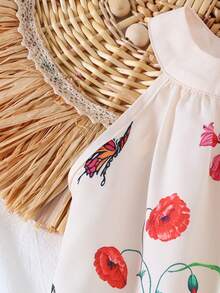 2件套女童休闲度假印花吊带上衣和长裤，春夏款 - 杏色 - 查看 5