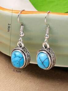 1 par de pendientes de turquesa falsa, disponibles en múltiples colores - Azul turquesa - Ver 2
