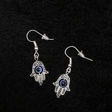 1 Pair New Arrival Hot Selling Blue Evil Eye Decor Earrings, Earring Hooks - Antique Silver - View 3