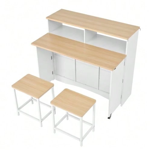 Kitchen Island With Wheels, Extendable Dining Table With Chairs, Sideboard With Ample Storage Space, Ideal For Kitchen And Dining Room As A Sideboard (White) - White - View 1