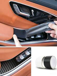 1pc 10cm Width X 3 Meters Length Carbon Fiber Car Door Sill Protector Scratch Resistant Sticker - 10cm*300cm - View 4