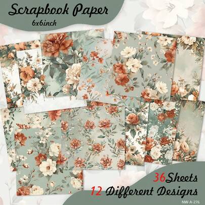 36张剪贴簿纸垫，6*6英寸，16种不同图案，DIY装饰背景卡片制作材料，日记剪贴簿用品套装，美观装饰礼品包装纸 - 夜光水晶