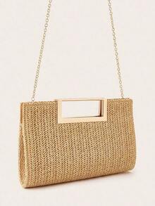 Khaki Fashionable Woven Handbag For Women, Versatile Shoulder Bag For Holiday, Beach, Business Commute, Casual, Minimalist, Beach, Vacation - 卡其色 - 查看 9
