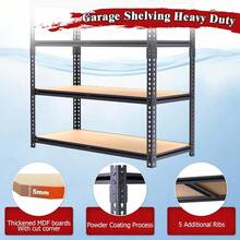 Heavy Duty Garage Shelving,5-Tier Metal Storage Shelves,2400LBS Shelving Unit,Adjustable Shelving Rack, Standing Shelf Units For Garage Storage Warehouse,28''*12''*60'' - 黑色 - 查看 5