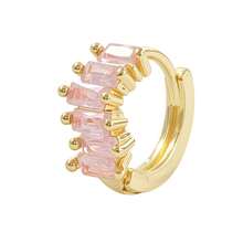 Fashion Rectangular Color Zirconia Huggie Earrings Casual Style Jewelry For Daily Wear - EK00402Pink - View 11