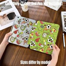Cartoon Football Tri-Fold Pencil Slot Tablet Case, Retro Sports Style Tri-Fold. Compatible With Mainstream And Tablet Models: Covers Mini 4/5 (7.9 Inch), Mini 6 (8.3 Inch), 9.7 Inch, 10.2 Inch, 10.5 Inch, 10.9/11 Inch And 12.9/13 Inch Models; Also Fits 8.7 Inch, 10.4 Inch, 10.5 Inch, 11 Inch And 12.4 Inch - Multicolor - View 3
