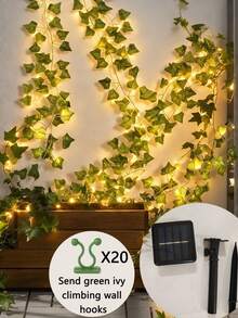 2/5/10m Luces solares de hiedra, 100 luces LED de vid artificial, luces de hadas de hojas de plantas falsas, decoración de vid y luces LED para dormitorio, hiedra artificial alimentada por energía solar - Hojas de seda realistas y material de alambre de cobre suave, estética minimalista, patrón de hiedra verde, luz suave y cálida, 8 modos de iluminación - Luces de hadas de cortina LED, adecuadas para decoración interior durante todo el año, valla de privacidad, pared - Hojas verdes alimentadas con energía solar - Ver 12
