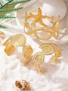 Bộ 4 mặt dây chuyền hình vỏ sò, ốc xà cừ, sao biển phong cách nghỉ dưỡng biển dành cho nữ, vòng tay kim loại vàng cá nhân hóa theo phong cách Bohemian phóng khoáng, gợi cảm và thời trang, phù hợp cho bãi biển, tiệc tùng, kỳ nghỉ và đeo hàng ngày. - Vàng - Xem 5