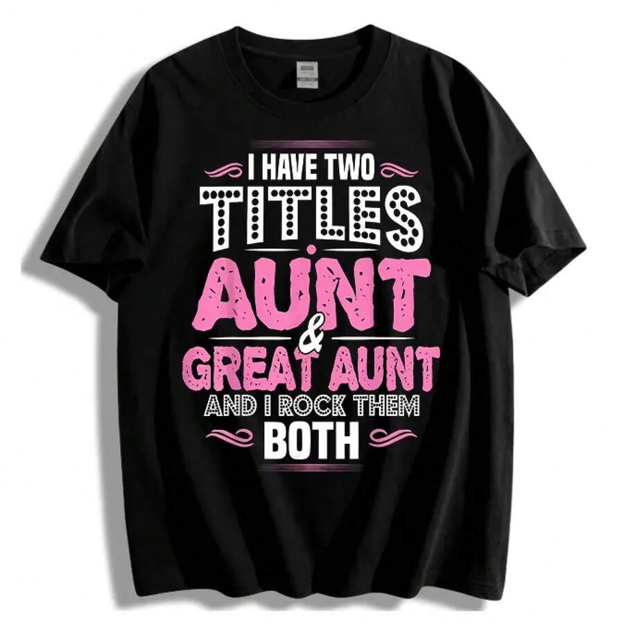 2026 K3 Women's Breathable Polyester Graphic T-Shirt - Chic 'Aunt And Great-Aunt' Design, Machine Washable, Perfect For Spring And Summer. - Black - View 1