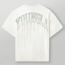 Men's YLA Fashion Brand Short-Sleeved Shirt, Large Letter Round-Neck Printed, Loose And Breathable Short-Sleeved Shirt - 白色 - 查看 6