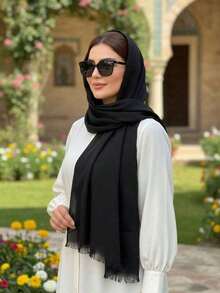 1pc New Simple Fashion Classic Versatile Soft Skin-Friendly Sunscreen Shawl, Suitable For Daily Wear, ATassel Rectangular Women Scarf, Hijab,Mother's Day - 黑色 - 查看 11