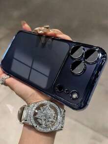 1 chiếc ốp lưng điện thoại trong suốt, sang trọng, tối giản, mạ điện, chống trượt, chống sốc, bền bỉ, phù hợp với 17/17Pro/17ProMax/16 15 14 13 12 11 Pro Max Plus, mặt lưng TPU mềm. - Màu xanh hải quân - Xem 3