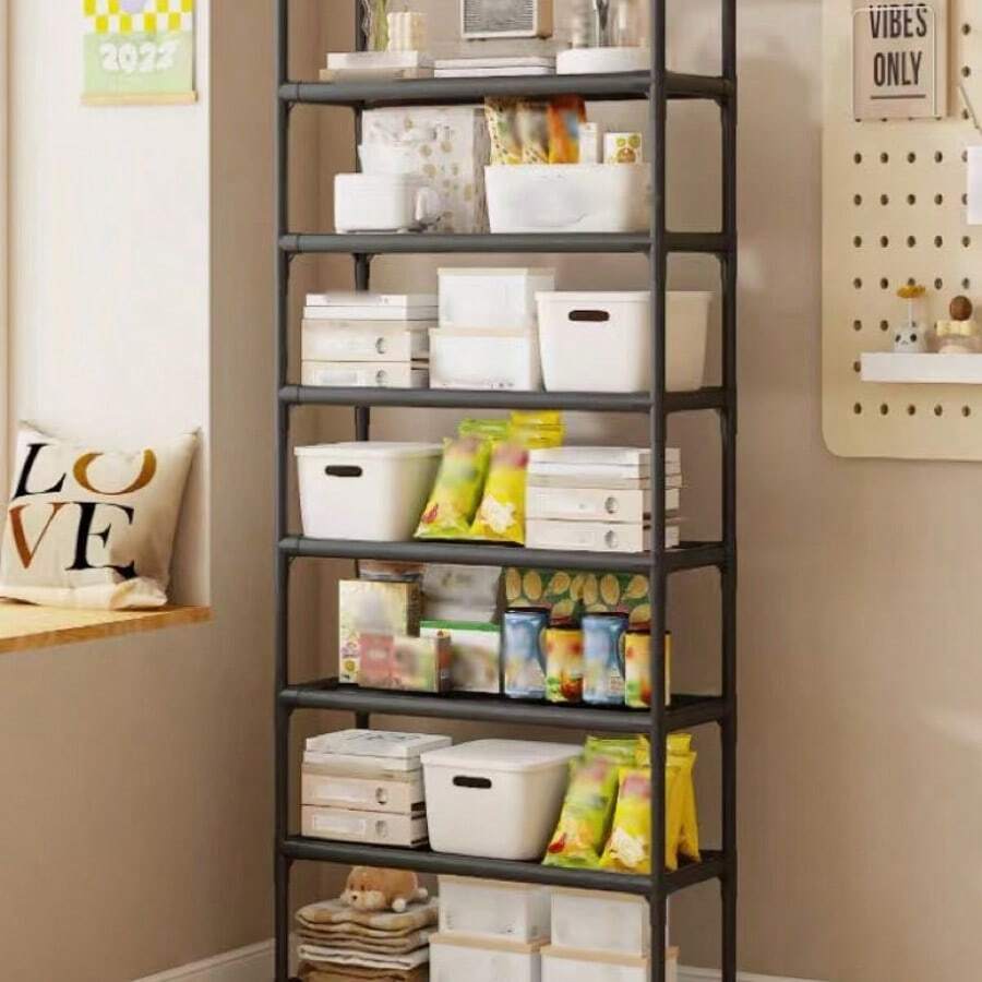 1pc 3-7 Tier Freestanding Storage Rack, Suitable For Bedroom, Hallway, Office, Pantry And Home Organization, Practical For Multiple Room Types - Multicolor - View 1