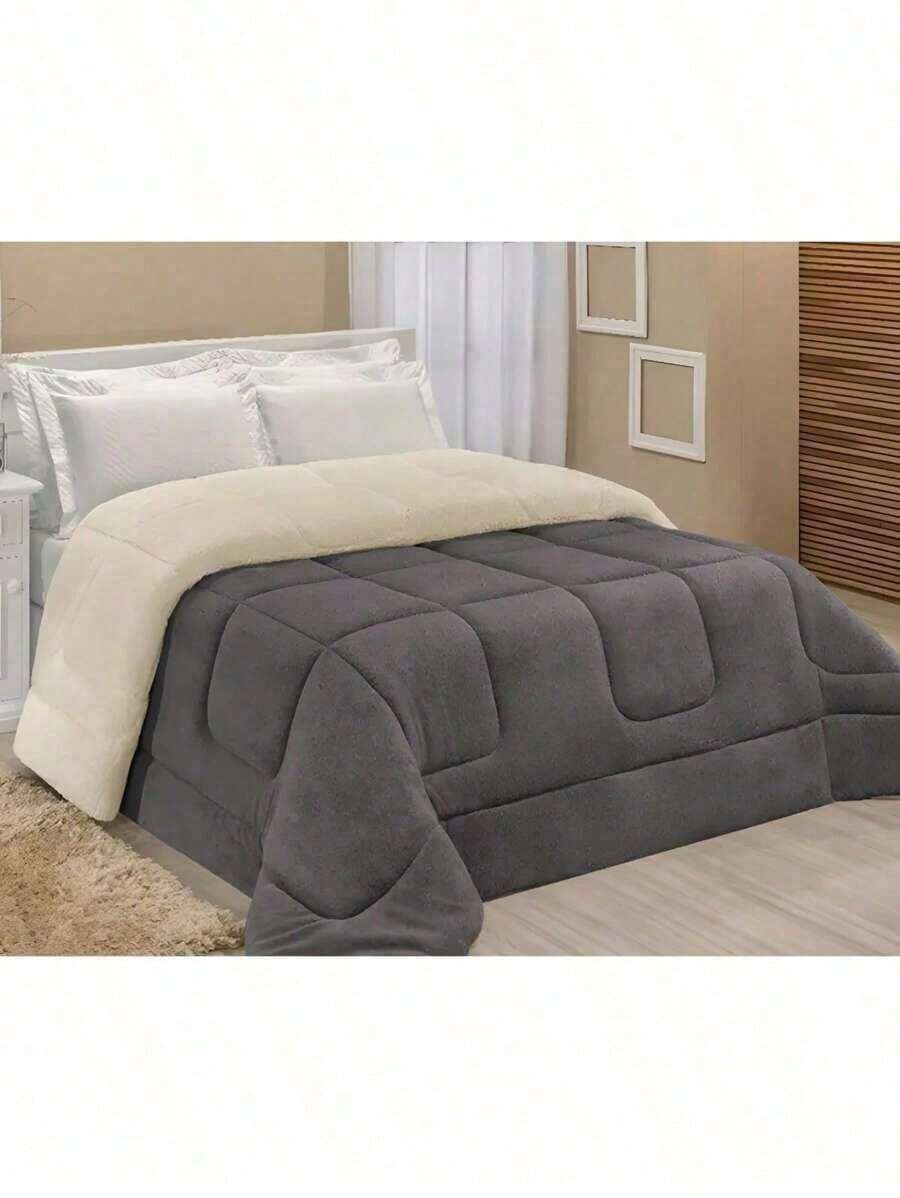 Sherpa Comforter With Blanket/Fitting Set, Queen Size, Thick, Assorted Colors, 2.40cm X 2.20cm - 灰色 - 查看 1