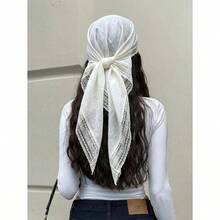 1pc Women's Elegant Solid Color Square Lace Trim Headscarf, Multifunctional As Headscarf, Shawl And Hair Accessory, Suitable For Use In Mosques, Fashionable Casual Accessory For Summer - 白色 - 查看 3