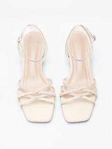Sandal cao gót hở mũi kiểu tối giản dành cho nữ, sandal La Mã mũi vuông gót thấp đa năng thời trang mùa hè mới cho kỳ nghỉ - Màu be - Xem 6