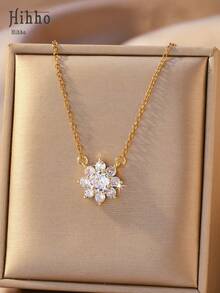 Hihho 1 pieza Collar de lujo con girasol para mujer, elegante collar gargantilla, versátil para ir al trabajo y uso casual, joyería para mujer - collar - Ver 2