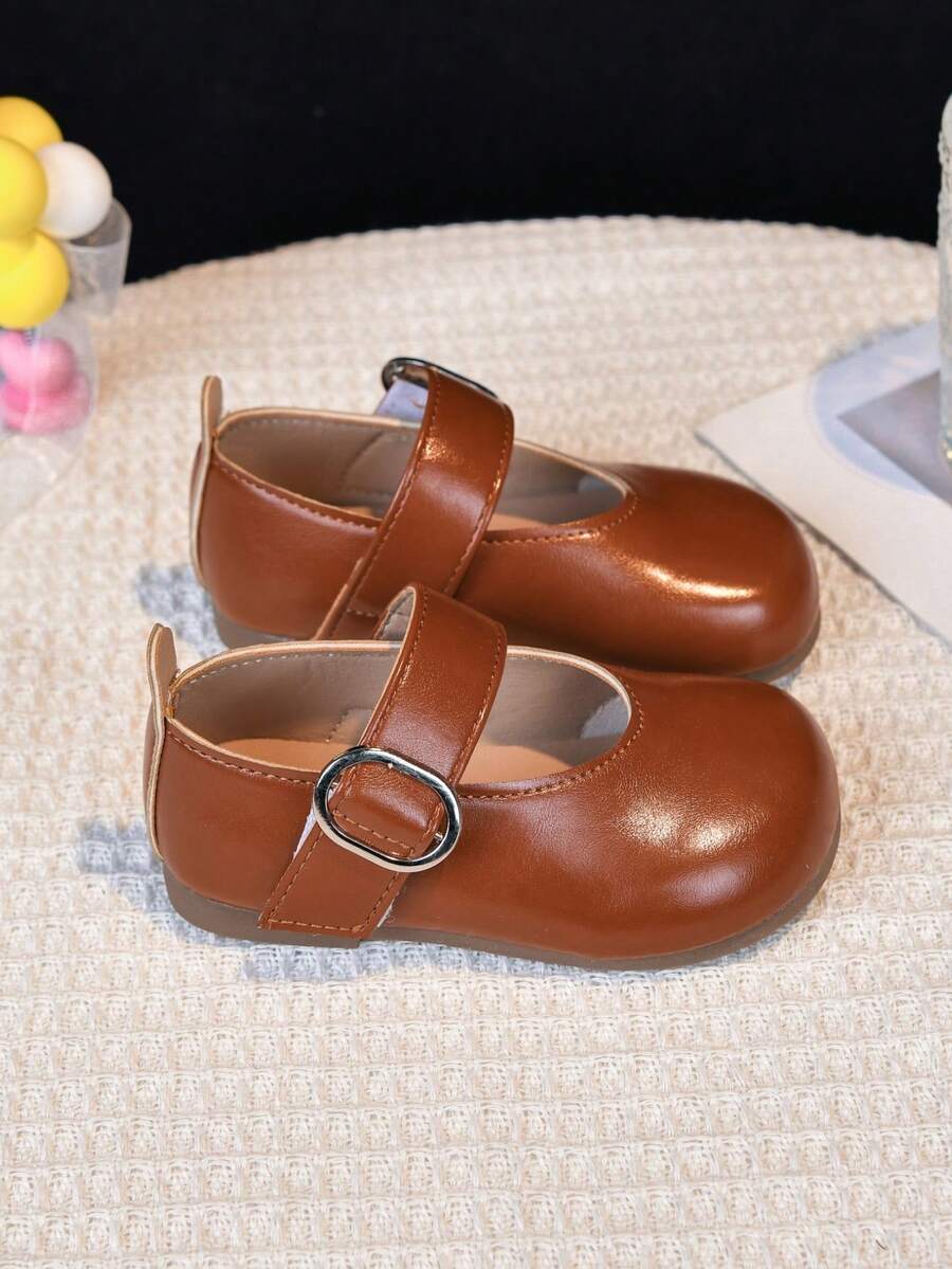 1双女童平底鞋，2026新款复古玛丽珍鞋，时尚百搭低帮皮鞋，适合春秋季穿着 - 棕色 - 查看 1
