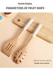 1 pieza/5 piezas Juego de utensilios de cocina de madera natural, herramientas de cocina de alta calidad resistentes al calor y antiadherentes, que incluyen cucharón, cuchara coladora, pala para pasta, espátula, cuchara de cocina, tenedor para ensalada, adecuado para la cocina, picnic al aire libre, Día de la Madre, Navidad, boda, Eid Al-Adha y otros regalos festivos - Multicolor - Ver 4