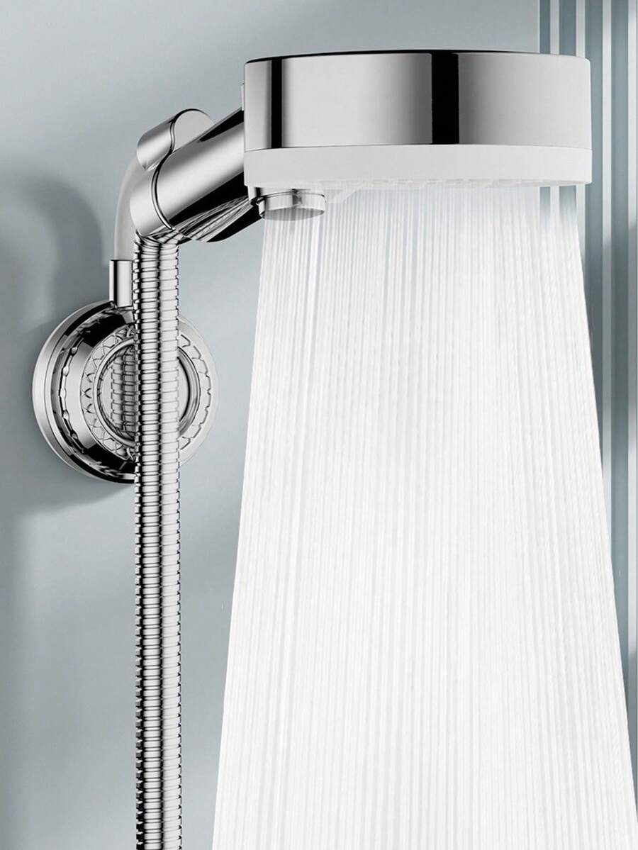 1个可调节淋浴喷头支架 - 真空吸盘式淋浴支架，无需钻孔的通用淋浴喷头安装支架，适用于浴室