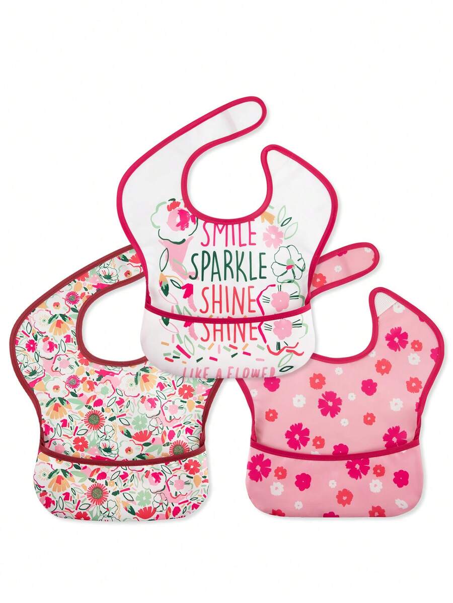 3pcs/Set Baby Waterproof Bibs, Essential For Feeding And Mealtime - Flower Glow - View 1