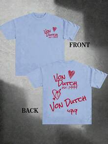 1pcs Women's Double-Sided Printing Von Dutchh Heart Logo With Key And Year 1999 Fabric Soft & Skin-Friendly Unisex Style Gifts For Spring Festival, Valentine's Day, St. Patrick's Day & World Cup-Van Dutch Dragon Print Women T Shirt Classic Americana Style Graphic Tee,Summer Outfits,Vacation Outfits Women,Summer Outfits For Women,Spring Outfits For Women,Summer Tops,St Pattys Day Outfit,Easter Outfit Women - 藍色 - 查看 9