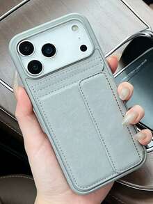 Sleek Leather Card Holder Phone Case For IPhone16, 15, 14, 13, 12, 17, 15 Pro Max, 17 Pro Max, 17 Pro , Large Camera Window Design, Multi-Card Slot Wallet Cover, Shockproof Protective Case With Kickstand, Minimalist Gray Style For Men Women - Grey - View 6