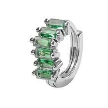 Pendientes tipo argolla de zirconia de color rectangular, joyería de estilo casual para uso diario - EK00402Verde - Ver 11
