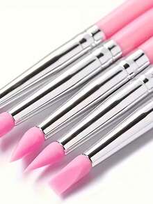 5pcs Nail Art Brush Set, Includes Silicone Tips, Dotting Brush, Blending Brush And Flower Painting Brush. This Multi-Function Nail Art Brush Set Is Suitable For 20 Different DIY Nail Art Projects. - Multicolor - View 9