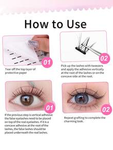200pcs Self-Adhesive False Eyelash Clusters, Waterproof, Reusable, Long-Lasting Adhesive, Eyelash Extension Tools, Eyelash Glue Alternative, Makeup Tools, False Eyelash Clusters Adhesive Strips - Black - View 2
