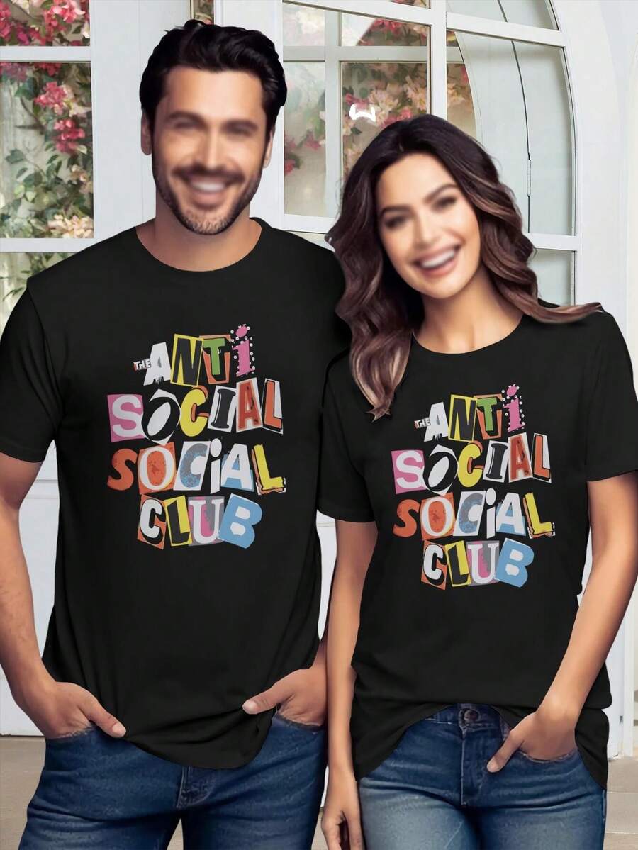 Women's Anti Social Club T-Shirt  Gay Bisexual Lesbian Pride Girls Love Tee  Freenbecky Style For Ladies  Funny Queer Fashion Top - 黑色 - 查看 1