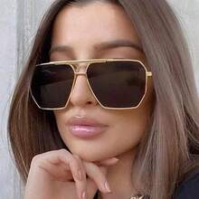 1pc Y2K Futuristic Square Dual-Beam Multi-Function Fashionable Fashion Glasses, Back To School Essential - Brown - View 2