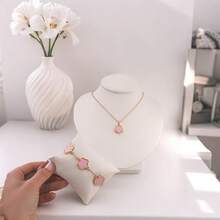 Bộ 2 món, 1 dây chuyền mặt dây + 1 vòng tay, phong cách tối giản sang trọng, thích hợp làm quà tặng cho bạn gái, đám cưới, tốt nghiệp, hẹn hò. - Hồng - Xem 5