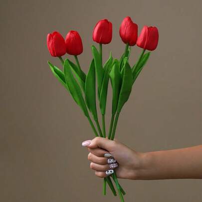 1支/6支INS风郁金香仿真花装饰，女孩房卧室客厅桌面摆件，干花花束，婚礼装饰，仿真植物假花，浴室软装