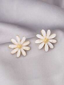 1 par de pendientes minimalistas de flor de margarita de moda para mujeres - Amarillo Oro - Ver 3