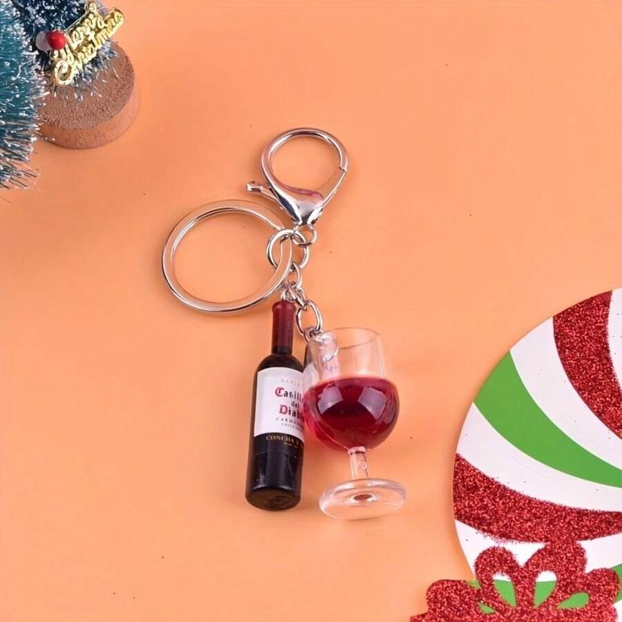6个3D立体酒瓶和酒杯亚克力钥匙扣，女士珠宝配饰 - A - 查看 1