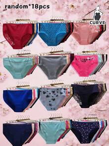 18pcs/Pack Randomly Assorted Cotton Plus Size Briefs Panties For Women - Multicolor - View 7
