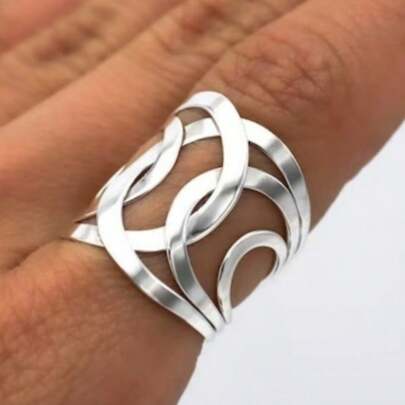 Vintage Punk Exaggerated Women's Ring, Fashionable Minimalist Geometric Hollow Round Unique Design Jewelry