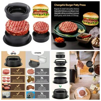 Hamburger Patty Maker Press Non Stick 3 In 1 Slider Stuffed Burger Mold Kitchen BBQ Cooking Tool