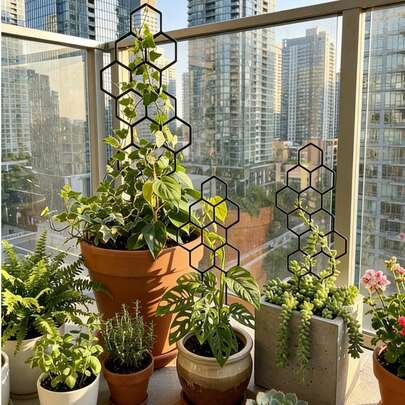 1个蜂窝状植物攀爬架，户外盆栽植物架，叶藤架，花园固定杆，适用于盆栽藤蔓和花卉，节省空间的室内/室外花园支撑架。