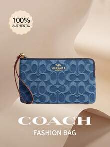 Coach 20格拉链腕包，RFID屏蔽女士手拿包 - 藍色 - 查看 1