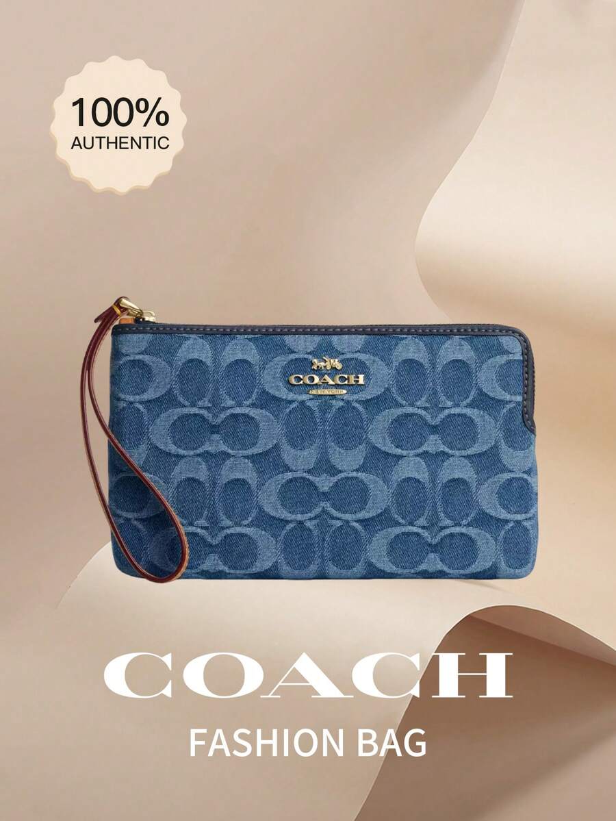 Coach 20格拉链腕包，RFID屏蔽女士手拿包 - 藍色 - 查看 1