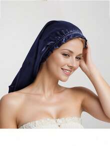 1 pezzo Cuffia da notte a tinta unita, cuffia per la cura dei capelli in raso, cuffia da notte a coda lunga di colore scuro, fascia elastica per capelli, adatta per estate, spiaggia, cappello - Multicolore - Visualizzare 5