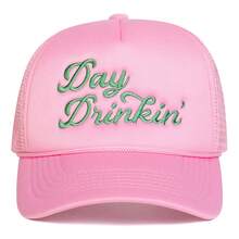 1顶男士“DAY DRINKIN”卡车帽，个性化字母刺绣棒球帽，街头休闲网眼帽，适合春季、秋季、旅行、海滩穿着 - 多色 - 查看 10