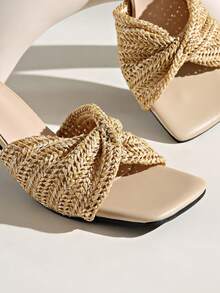 Giày sandal cao gót nữ, chất liệu vải lanh dệt, kiểu dáng bohemian thời trang và thanh lịch, phù hợp cho các bữa tiệc mùa xuân/hè, đám cưới, tiệc chiêu đãi, đi làm hàng ngày, màu kaki. - Màu Khaki - Xem 6